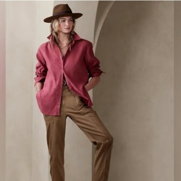 Banana Republic Tops - Banana Republic Vegan Suede Ruby Rose Oversized Button-Up